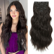 Clip in Hair Extensions for Women, 6PCS Clip Ins Long Wavy Curly Dark Brown Hair - £23.36 GBP