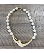 Trifari 1980s Enamel Statement Necklace, white glass beads with gold tone - $27.16 CAD