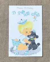 Vintage Birthday Card Baby Hugging Dog Poodle Kitsch Whimsical Junk Journaling - £5.36 GBP