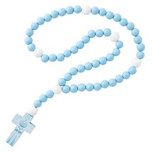 Baby Boy&#39;s Blue Large Wood Bead Rosary Baptism Christening Gift Catholic - £14.34 GBP