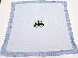  Vintage Gymboree Dog In Car Baby Blanket 2002 Blue Gray Plaid Flannel HTF - $94.00