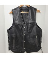 XElement Black Leather Motorcycle MC Biker Snap Button Lace Vest Mens SI... - $37.61