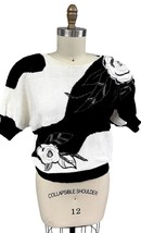 Retro 80s/90&#39;s Vtg Black &amp; White w/Leather Roses Beaded Applique Sweater... - $42.77