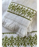 Cannon Royal Family 2pc Bath Hand Towel Set MCM White w Green Emb Fringe... - £23.29 GBP