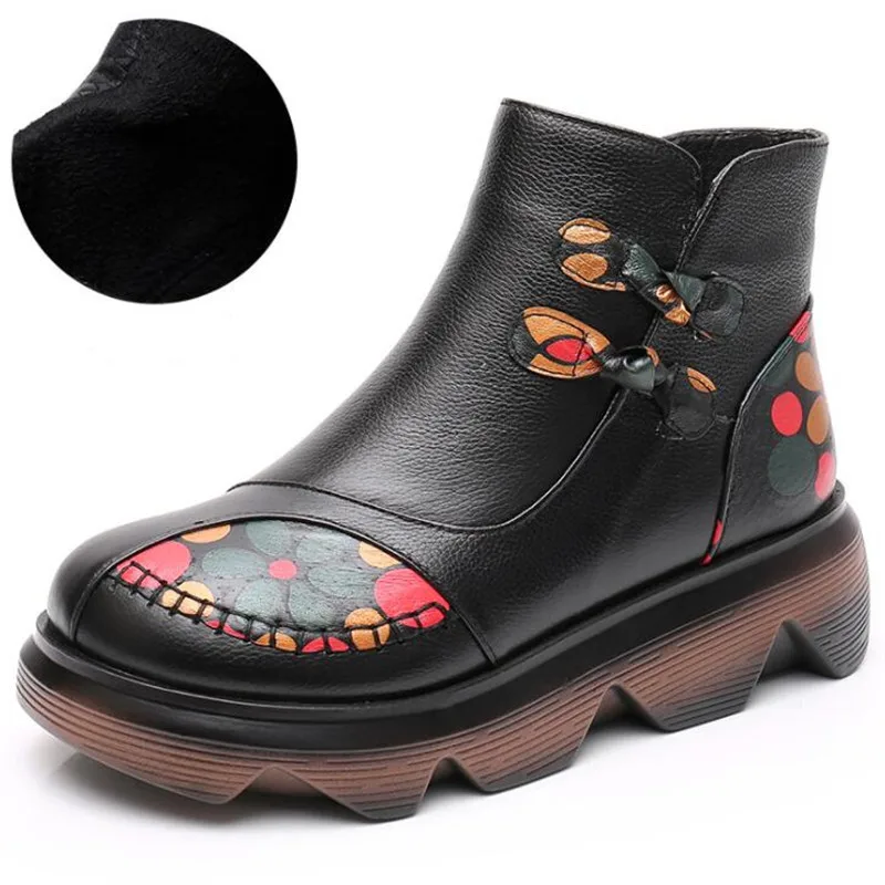 Women Autumn  Boots Leather 2024   Print Warm Plush Boots Women Thick-soled Wome - £243.18 GBP