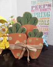 Easter Spring Rabbit Carrots Gold Glitter Polka Dots Tabletop Wood Sign ... - $18.80