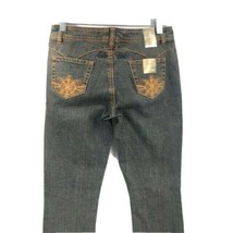 EckoRed Junior&#39;s Jeans Denim Gold Embroidery Blue Beige Cotton Blend Size 5 x 32 - £23.97 GBP