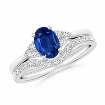 ANGARA Blue Sapphire and Diamond Trio Bridal Set in 14K Solid Gold - £1,976.51 GBP