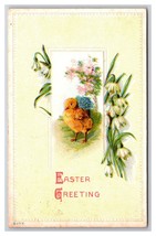 Floral Easter greetings Baby Chick Embossed DB Postcard H29 - $2.92