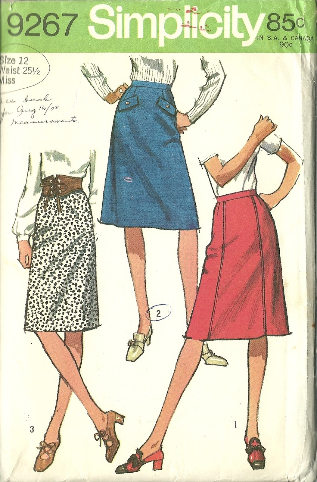 Simplicity Sewing Pattern 9267 Misses Womens Skirt Size 12 Used 1971 - $6.98