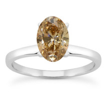 Brown Diamond Solitaire Ring Wedding Oval Shape 14K White Gold SI1 1.04 Carat - £1,478.80 GBP