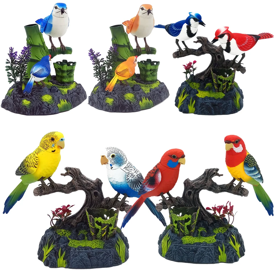 Electric Voice-Activated Bird Simulation Couple Bird Will Move Magpie Parrot Pet - £22.01 GBP+