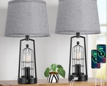Farmhouse Table Lamps With 2 Usb Ports, Set Of 2 Rustic Industrial Desk ... - $135.99
