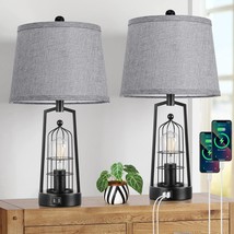 Farmhouse Table Lamps With 2 Usb Ports, Set Of 2 Rustic Industrial Desk Multi Br - £106.94 GBP