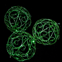 Christmas ornaments green see-thru WIRED BALLS 4.25 +/- in. diameter (Ebay 1) - £7.88 GBP