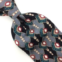 Stafford Italy Tie Black Gray Teal Gold Silk Necktie Geometric Art Deco Men #I22 - £12.73 GBP