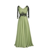 Kivary Vintage Sheer Long Sleeves V Neck Beaded Formal Prom Evening Dres... - £93.86 GBP