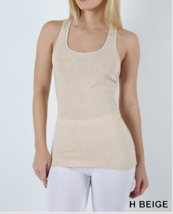 New Zenana Outfitters L  Stretch Cotton Jersey Racer Back Tank Top Heth Beige - £6.21 GBP