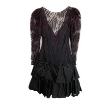 Vintage Contempo Casuals Lace Taffeta Tiered 1980s Dress Size 7/8 Black Costume - £30.89 GBP