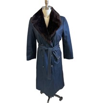 Mob wife Christian Dior VTG Trench Coat Deep Blue w Faux Fur Lining 1970... - $495.00