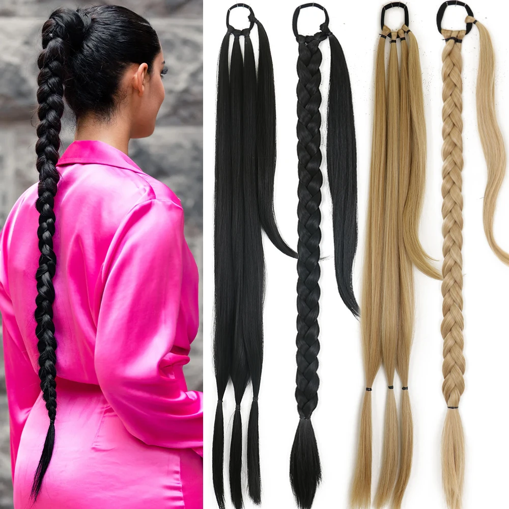 34Inch Braided Ponytail With Rubber Band Hair Extensions Long Ponytail S... - $19.87+