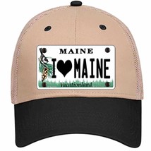 I Love Maine Novelty Khaki Mesh License Plate Hat - £22.84 GBP