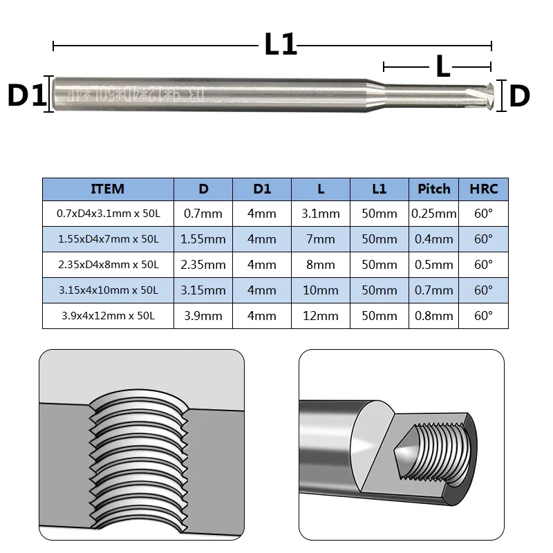 Carbide Thread Mill CNC Router Bit 4mm Shank Carbide End Mill for  Threa... - $5,246.12 MXN