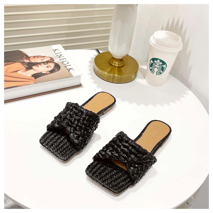 2024 Fashion Crocheting Lafite Gr Square Toe Slippers Women Shoes Flat Heels Sli - £147.65 GBP