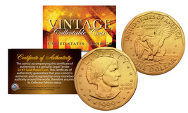 Susan B. Anthony $1 Dollar Coin Authentic 24K GOLD PLATED w/ Coin Capsule &amp; COA - £7.53 GBP