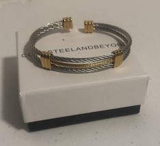 Cool Steel And Beyond Adjustable Cuff Two Tone Silver And Gold Bangle Br... - $19.79
