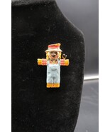 Vtg DANECRAFT Scarecrow Brooch 2&quot; Enamel Over Gold Tone Halloween Fall - $19.99