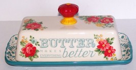 FABULOUS THE PIONEER WOMAN STONEWARE VINTAGE FLORAL BUTTER DISH WITH LID - $28.74