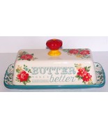 FABULOUS THE PIONEER WOMAN STONEWARE VINTAGE FLORAL BUTTER DISH WITH LID - £22.47 GBP