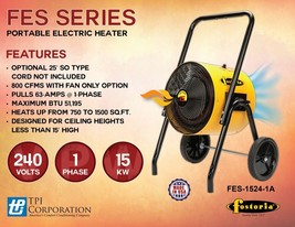 Fostoria FES-1524-1A 15KW 240V 1Ph Portable Electric Salamander Heater - $1,589.07