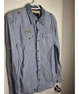  Men&#39;s L Scotch and Soda Snap-Button Dress Shirt Blue and White Vertical... - $436.25 MXN