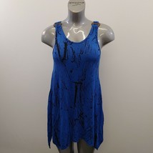 Model France Sleeveless Tunic Top Women&#39;s One Size Blue Patterned Cotton Blend - £8.50 GBP