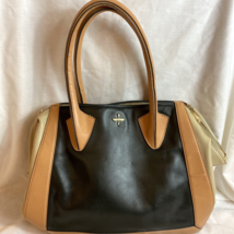 Pour La Victoire Large Leather Madison Satchel Tote Black/Tan - £34.06 GBP