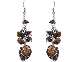 Wire Wrapped Tumbled Stone Healing Crystal Long Dangle Earrings - Womens Fashion - $17.81