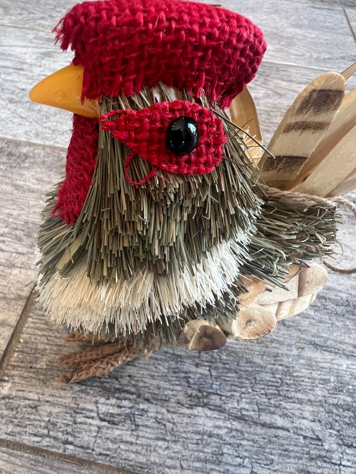 Pine Bristle Brush Woodland Chicken Rooster Animal Figure 5.5&quot; Farmhouse - $17.04