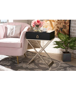 Marelli Black and Powder Coated Brass Effect Metal 1-Drawer End Table - $203.00