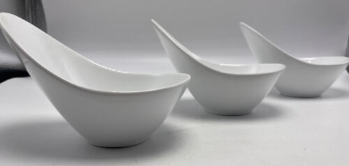 Pier One Serving Dip Bowl Set 3 White Ceramic Asymmetric Tall Contemporary - £25.67 GBP