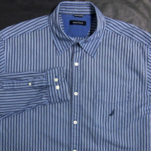 NAUTICA Mens sz (Large) Blue Striped 100% Cotton Long Sleeve Casual Shirt - £12.23 GBP