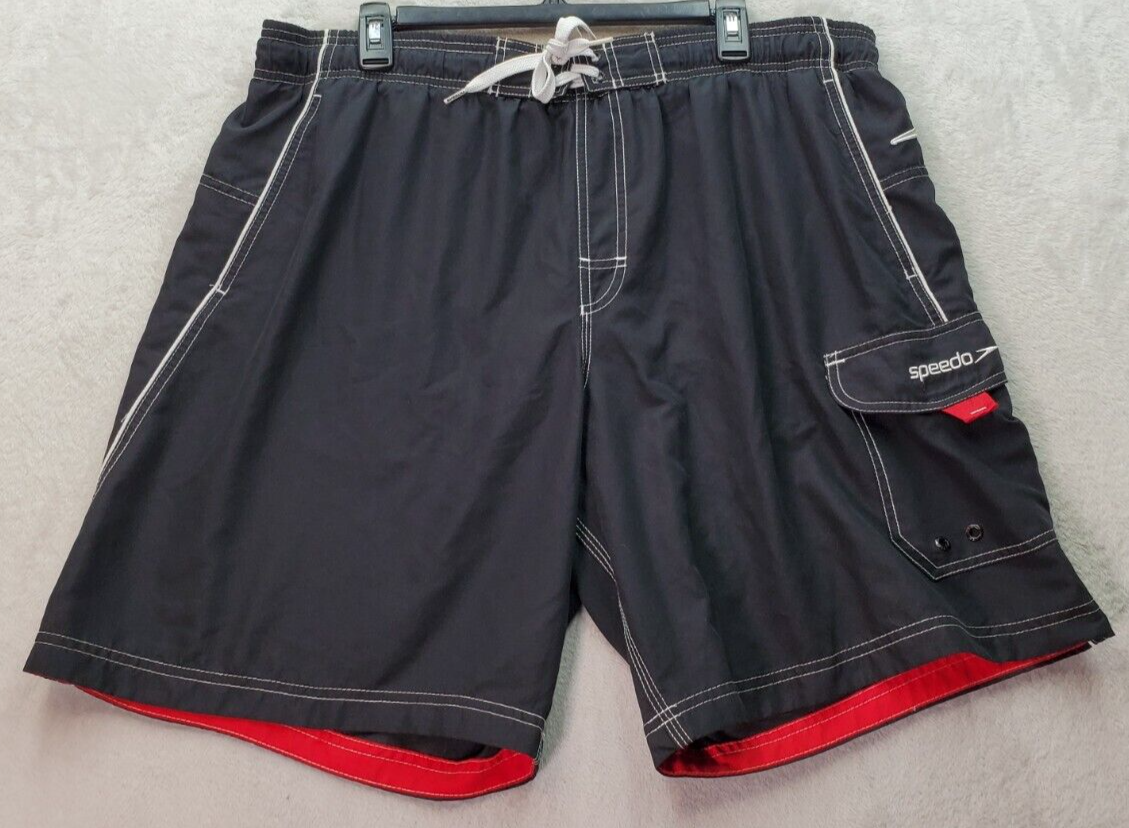 Speedo Swim Bottom Shorts Mens XL Black Mesh Lined Dark Wash Drawstring ... - $18.45