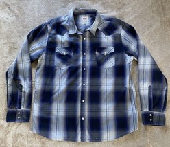 Levis Western Pearl Snap Shirt  Casual Cowboy Mens XXL Blue Plaid Long S... - $13.54