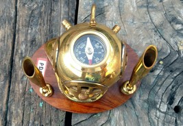 Nautical Brass Sea Diver&#39;s Mini Diving Helmet &amp; Pen Holder Christmas Gift - £63.28 GBP