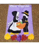 Embroidered Give Thanks Thanksgiving Flag Double Side 28x40 Purple Pilgrim  - £11.45 GBP