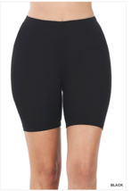 Zenana M Stretch Soft Stretch Cotton Blend Longer Length Bike Shorts Black - £8.62 GBP