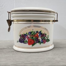 Knotts Berry Farm Foods Fruit Design Snap Lid Ceramic Jar Cookie Canister - $14.50