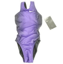 $68 Nike Youth Girls Swim Suit Recordbreaker Back Sz 20/GRL 5 Black Purple - £21.10 GBP
