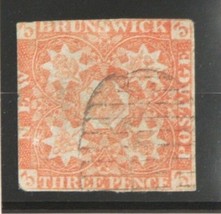 1851 New Brunswick Three Pence Stamp, Red, Scott #1 - £215.32 GBP